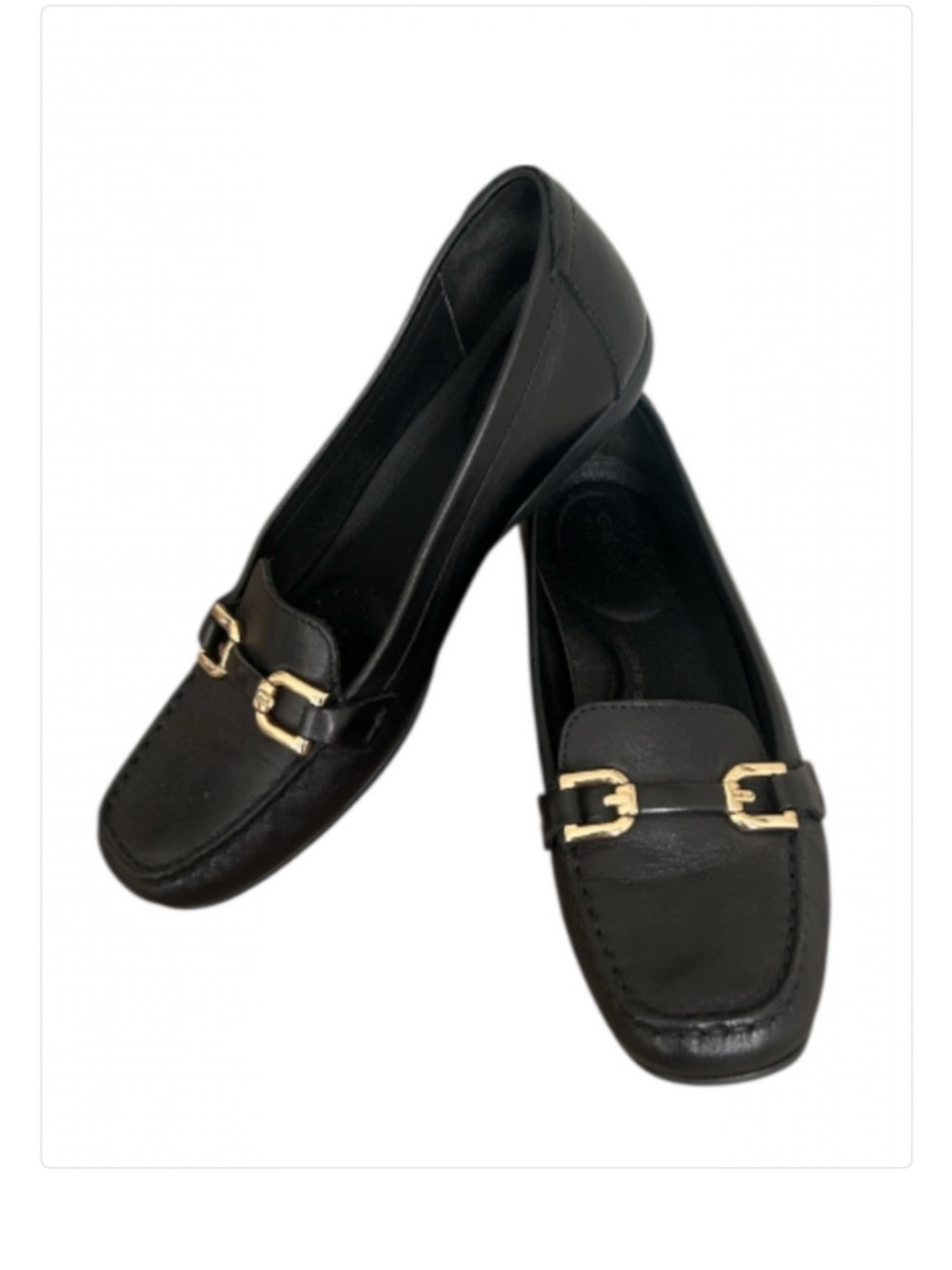 Geox Annytah Moc Leather Loafers Women’s Black Gold Buckle Size 37.5